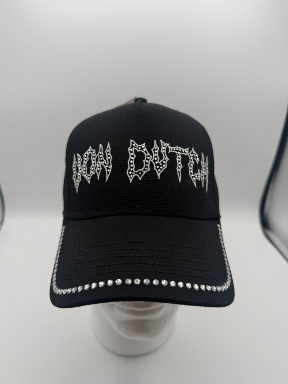 Von Dutch Black Dark Glamour Drip Von Dutch Rhinestone Logo Trucker Hat OS NWT